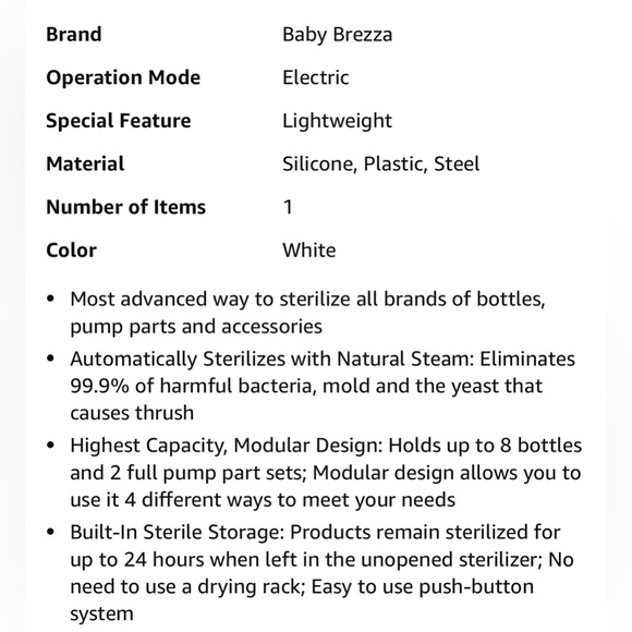 Baby Brezza 4 in 1 Baby Bottle Sterilizer Machine - Largest Capacity - Picture 8 of 8